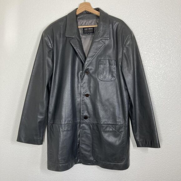 Robert Comstock Leather Jacket Mens 42 Black Car Coat Blazer Endurance Lined